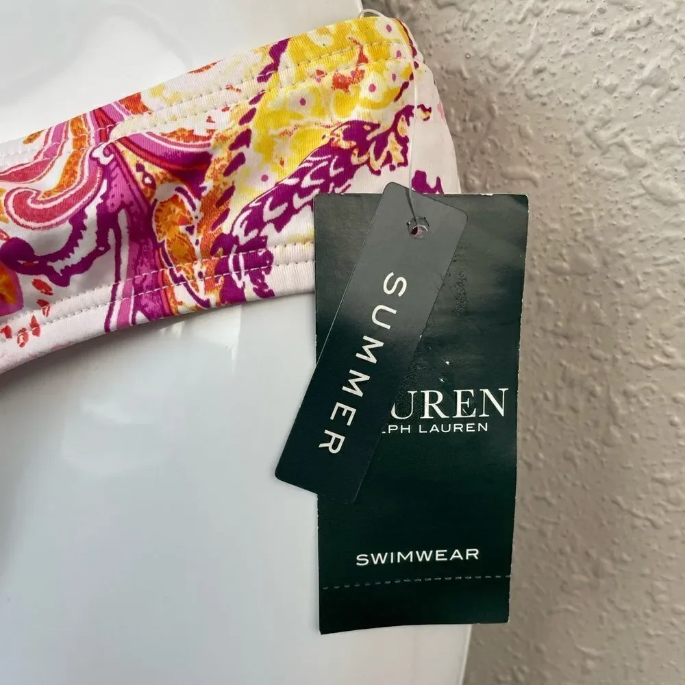 NWT Lauren Ralph Lauren Pink Paisley Swim Bottoms